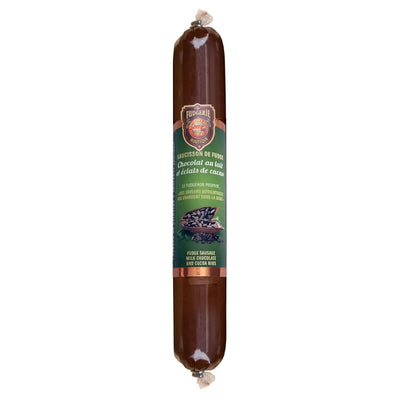 Saucisson de fudge chocolat au lait et éclats de fèves de cacao