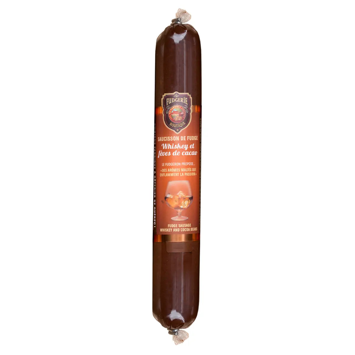 Saucisson de fudge whiskey et fèves de cacao